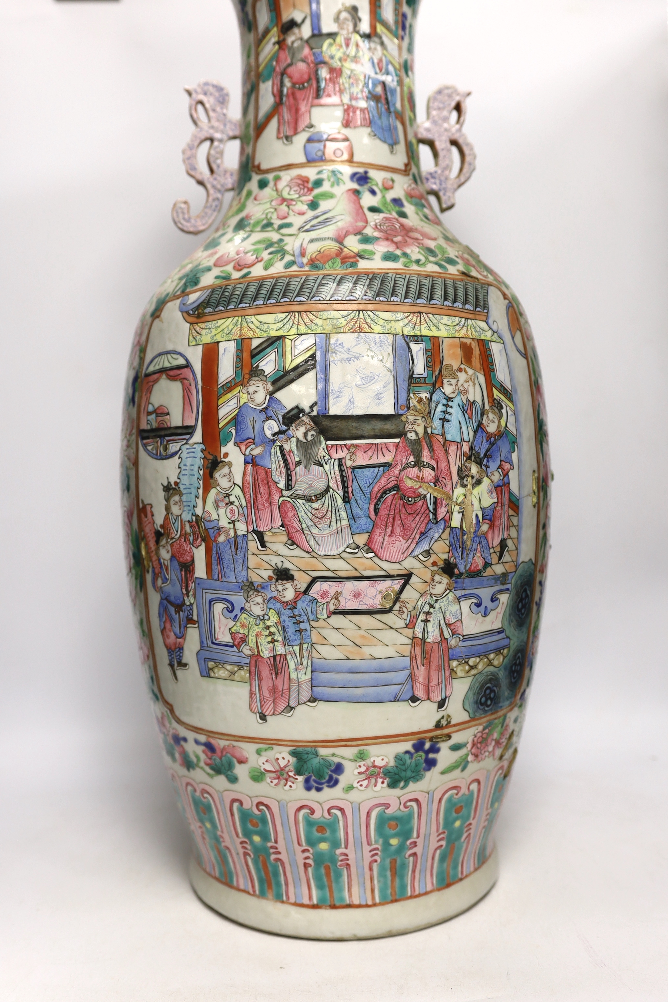 A large 19th century Chinese famille rose vase, damaged, 63cm